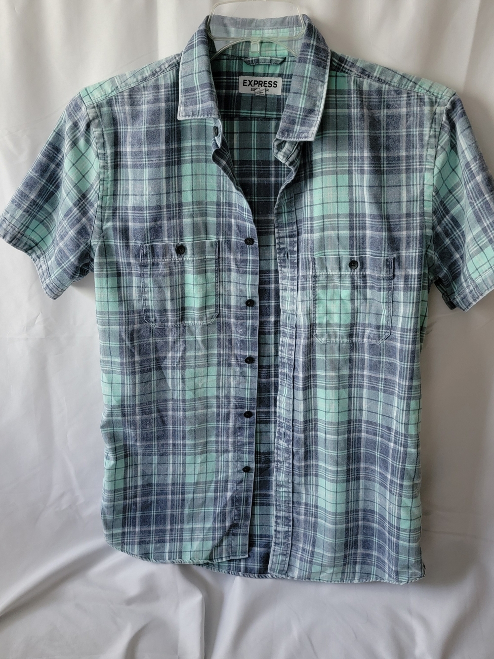 Express Short-Sleeve Plaid Button-Down Shirt